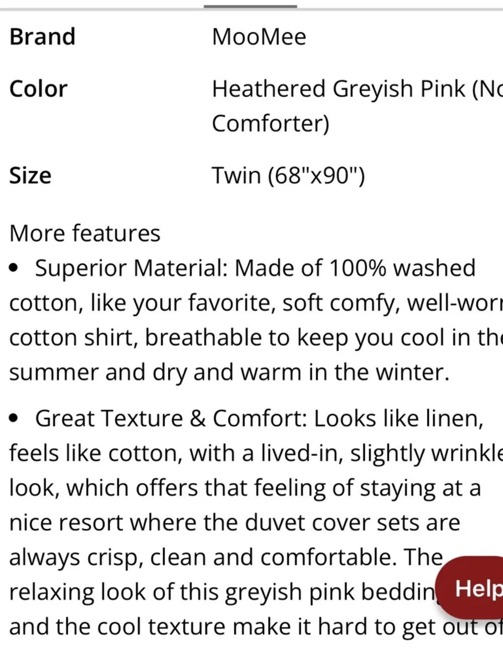 Duvet Cover Set 100% Washed Cotton Grayish Pink TWIN